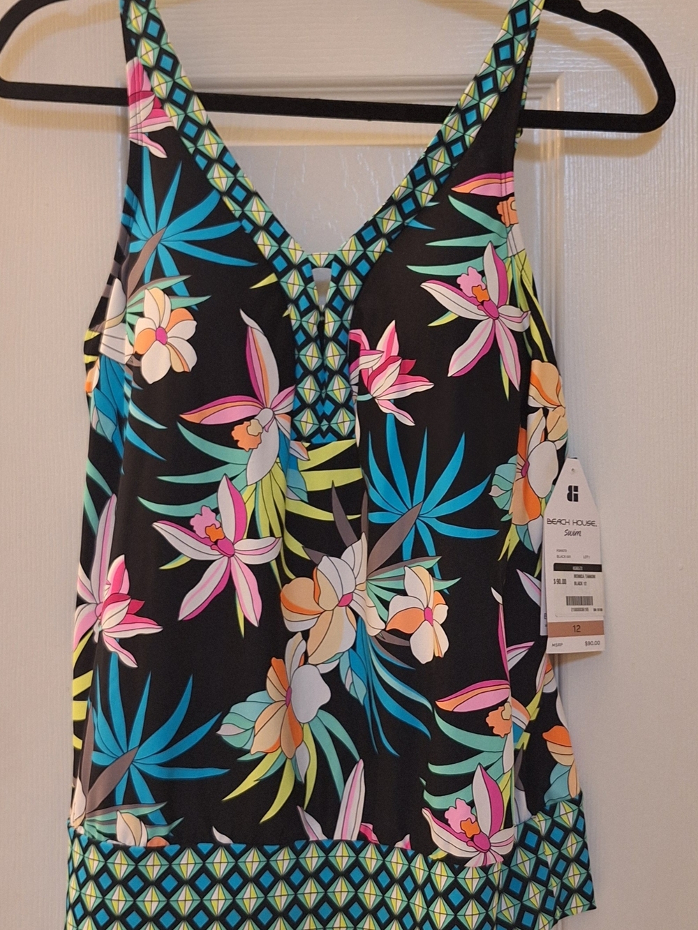 Beach House Black Tropical Floral V-Neck Camisole with Multicolor Print